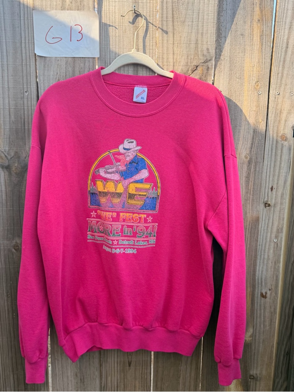 Vintage 1994 Country Music Festival Graphic Crewneck Sweatshirt - Pink Size XL